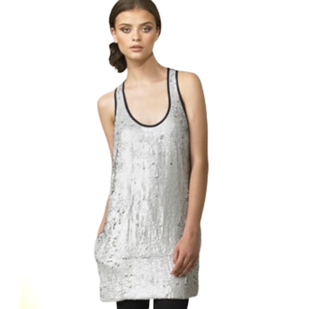 Elizabeth and James Tank Dress Silver Marla‎ Sequins Above Knee Small Night Out